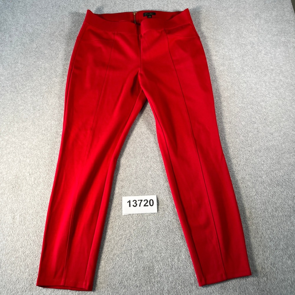 Thalia Sodi Skinny Leg Pants Womens Large Red Stretch Flat Front Seam Back Zip